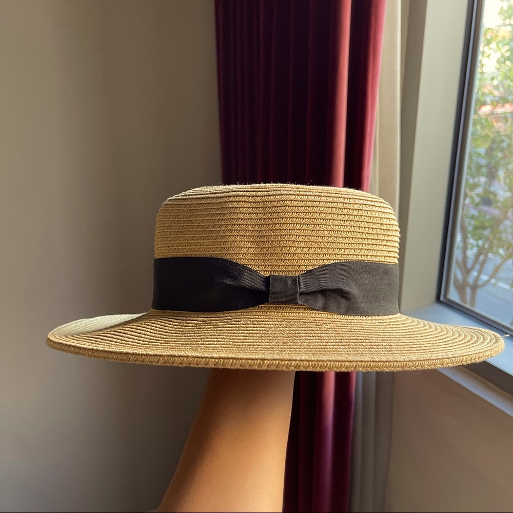 Boater Straw Sun Hat Flat Top and Brim — for Beach, Travel, Vacation